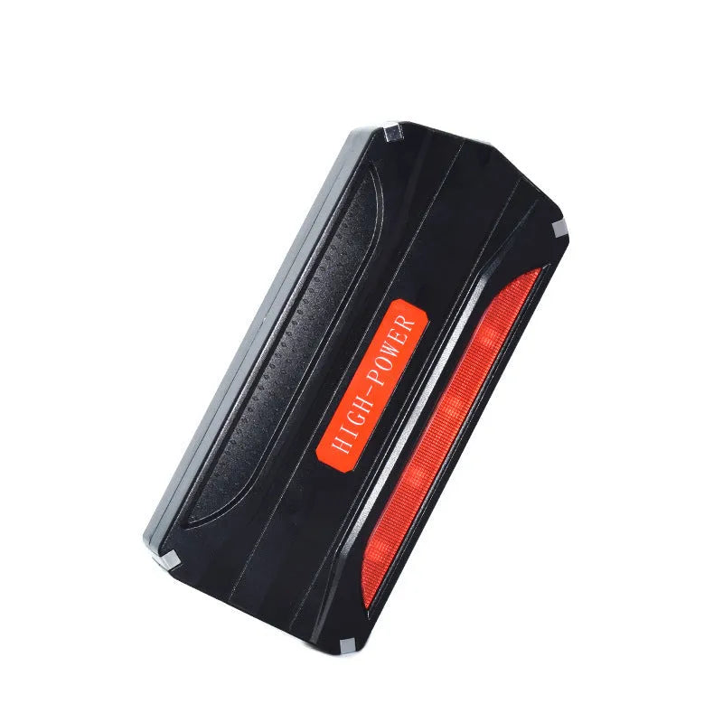 Black and red 12V vehicle emergency starting power supply measuring 178x80x30mm with 7800mAh capacity