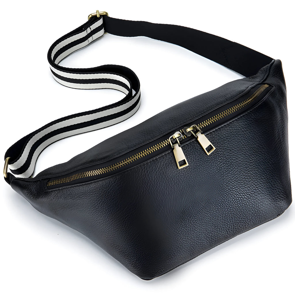 Genuine leather messenger bag waist bag first layer cowhide large capacity black brown white women casual shoulder bag