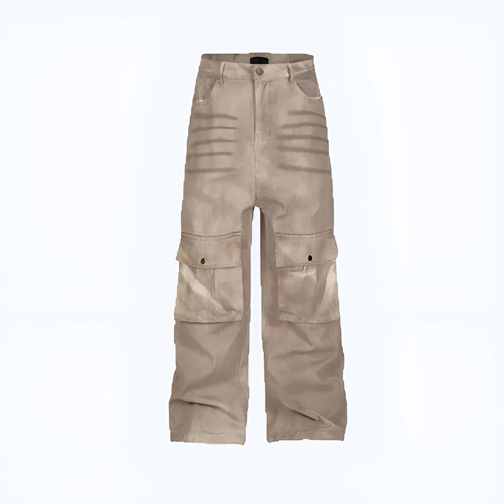 Marble dark straight loose A-line casual pants in pure cotton denim for teenagers mid waist zip fly