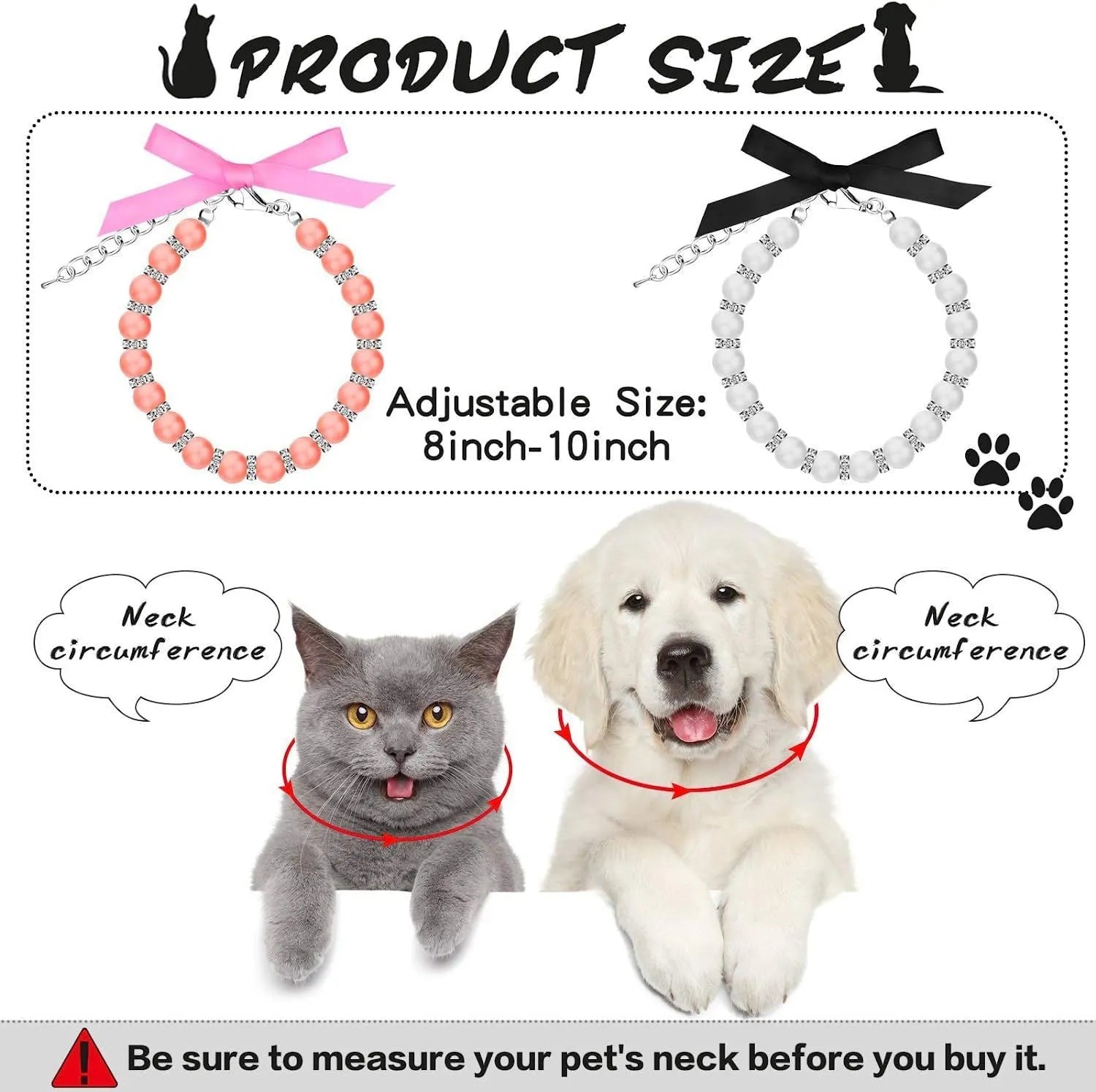 Adjustable small dog pearl necklace with imitation pearls and rhinestones on soft ribbon