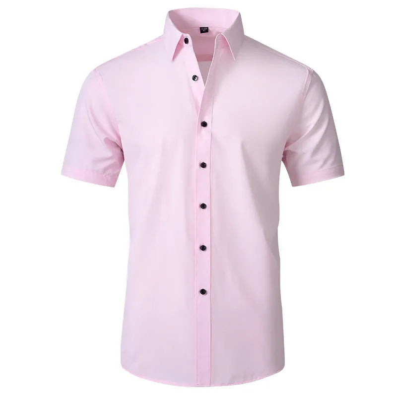 Korean slim-fit solid colour men's shirt in navy blue long sleeve non-iron chemical fibre blend casual shirt