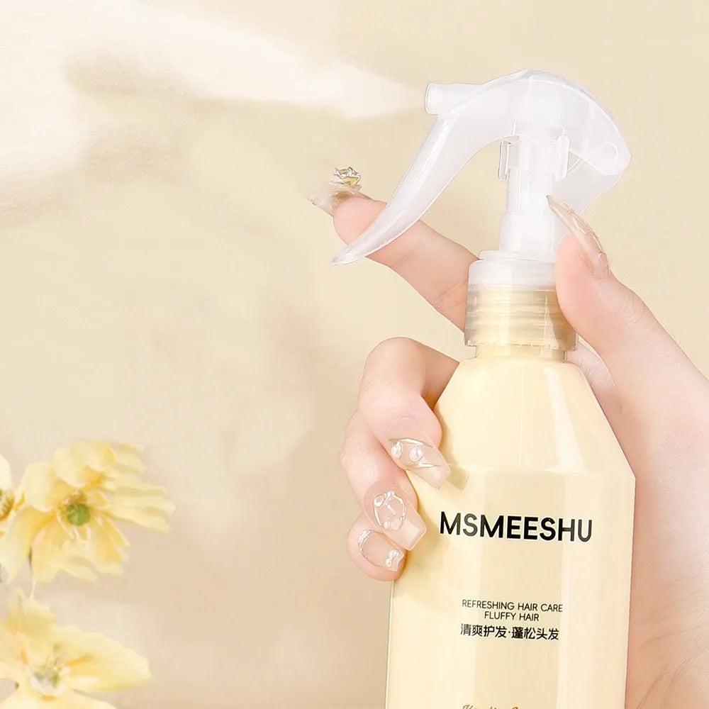Honey Bundle Keratin Essence transparent hair care spray bottle showing soft and bright hair result