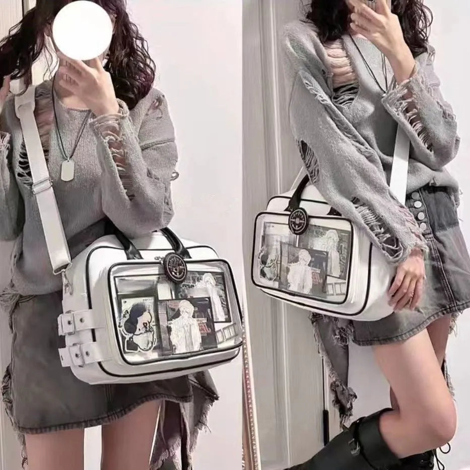 One-shoulder PU messenger bag 42x24cm horizontal square shape with external pocket, black colour option