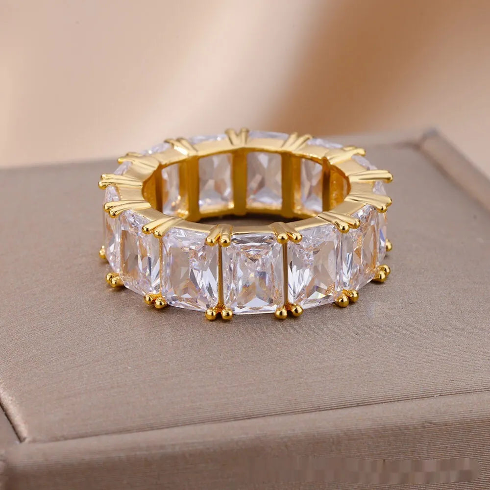 Double-layer cross frame ring in stainless steel, wave shaped, unisex style with electroplated finish available in multiple colours