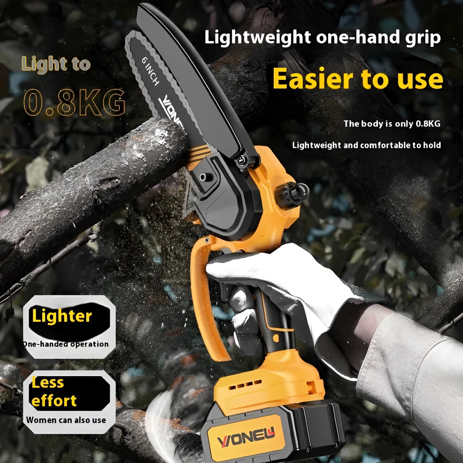 6-inch handheld household mini chainsaw with rechargeable lithium battery for garden pruning and wood cutting