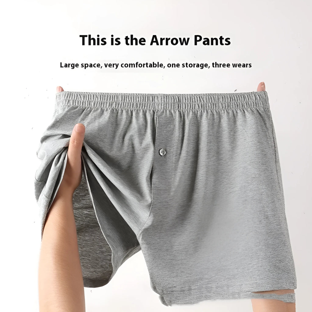 Men's light grey cotton boxer shorts with high waist and loose fit design
