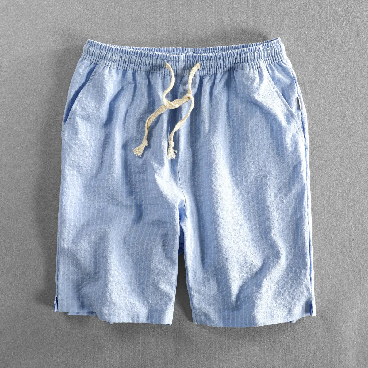 Men's striped cotton casual shorts with elastic waist in multiple colours
