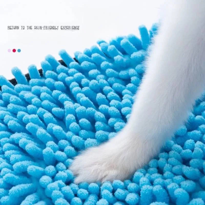 Blue pet bath robe towel for dogs and cats on a white background.