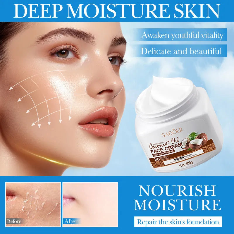 Full English Coconut Oil Nourishing Moisturizing Facial Cream in a 300g white pot with a beige lid
