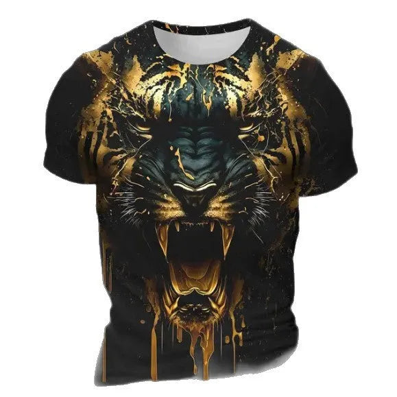 Men's grey t-shirt with a detailed 3D tiger face print on the chest.