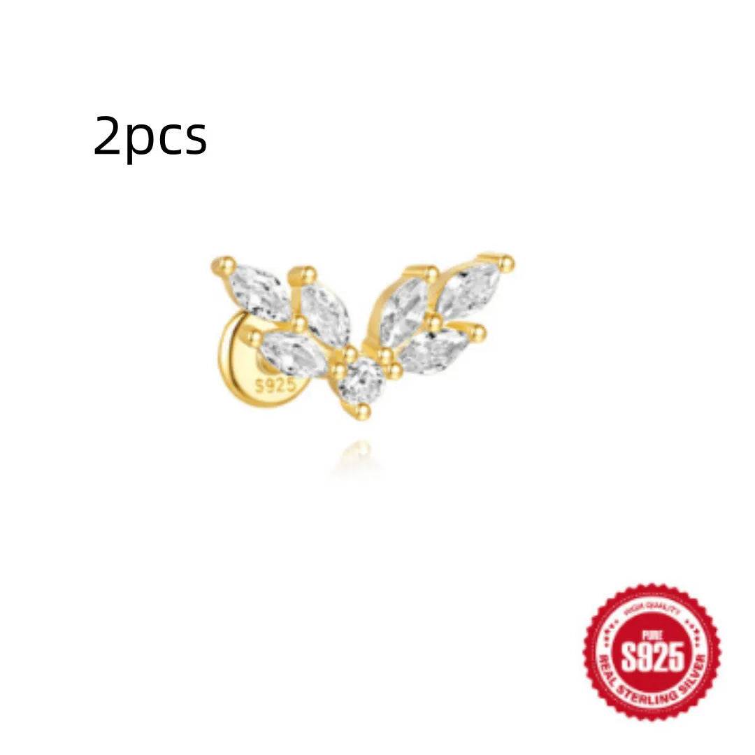 S925 sterling silver water drop shaped earring with a flat spiral puncture pattern, in a gold tone finish.