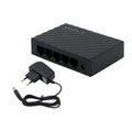 5-port Gigabit Ethernet home switch in black EU standard with LED indicators and network ports