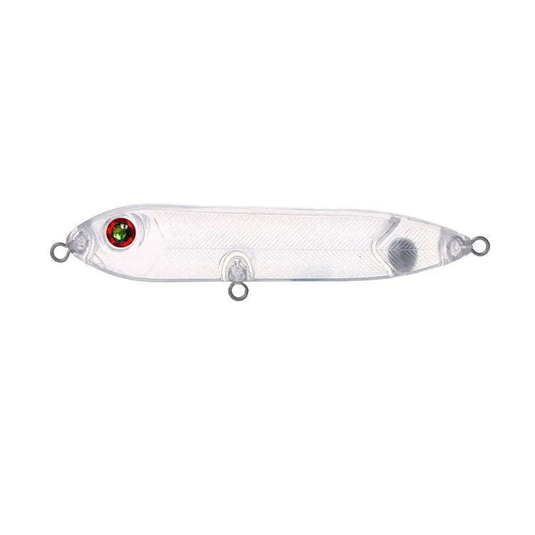 Transparent 9.5cm long ABS plastic blank fishing lure body with detailed shape and eye holes.