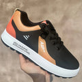 Men's casual shoes with round toe and artificial PU upper in white and orange colour option