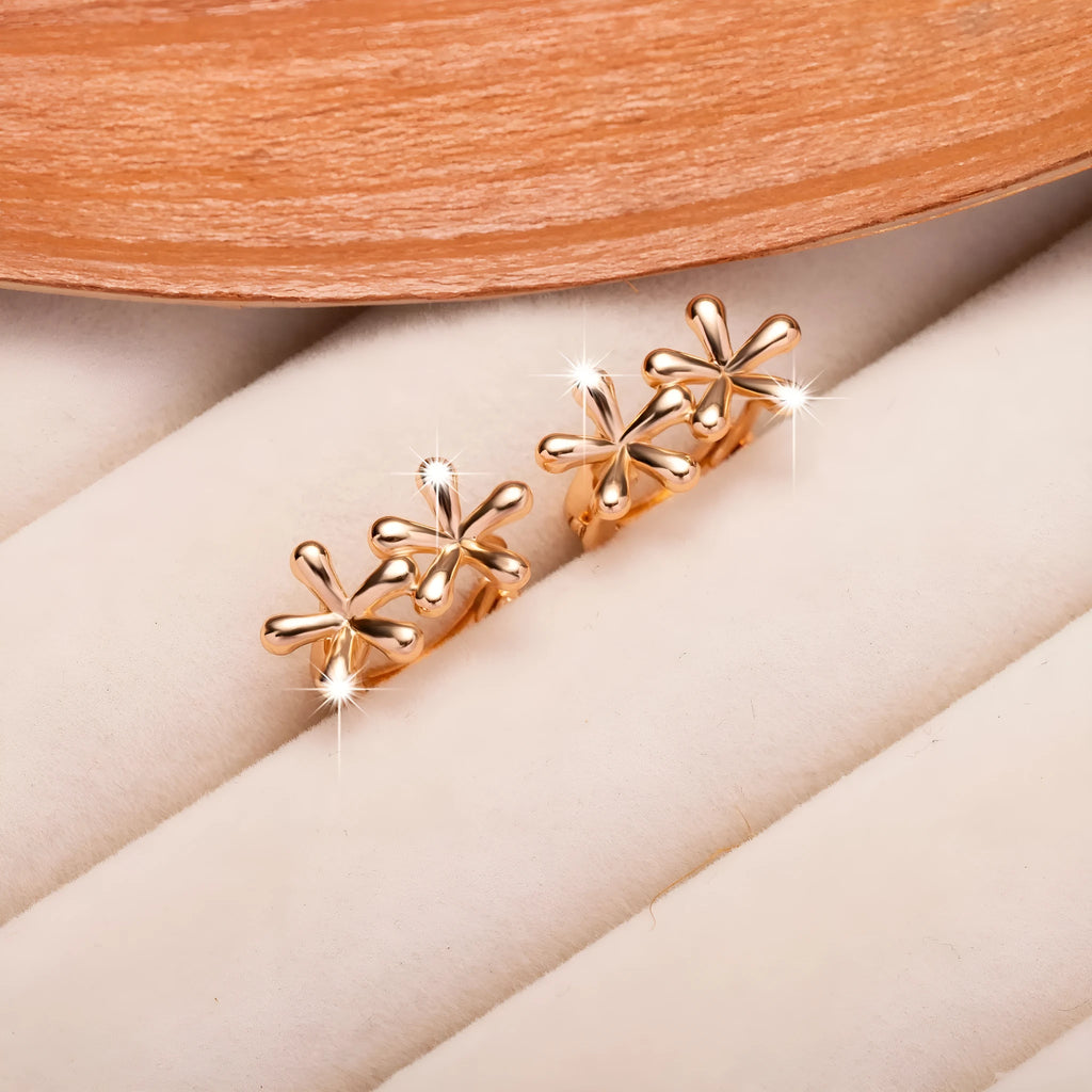 Rose gold electroplated waterdrop flower earrings with circular European style design for women