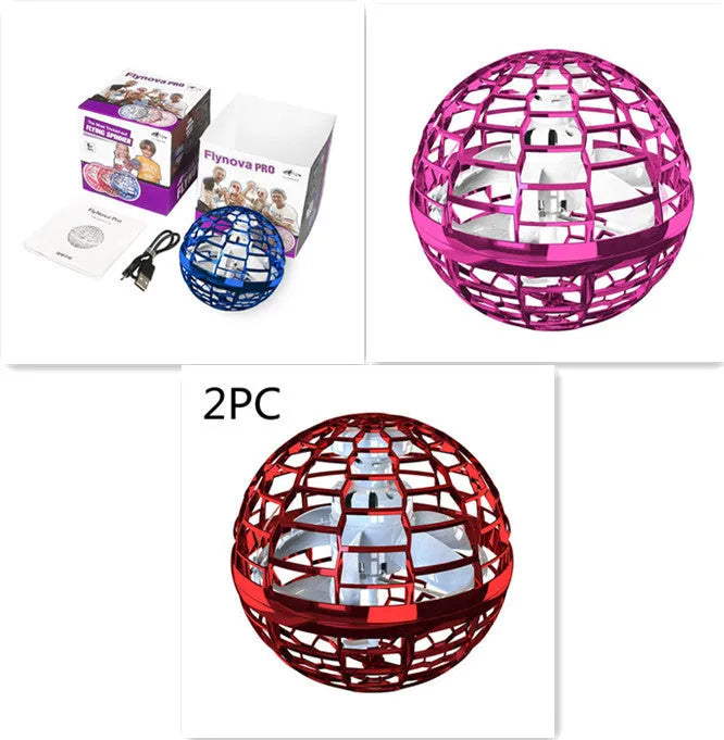 Blue LED spinning flying ball toy with magic wand accessory on white background
