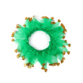 Colourful tie-dye dog collar in green, blue, Halloween, and Christmas styles on a white background.