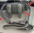 Grey elastic fabric USB neck and back massager with two speed settings and infrared function.