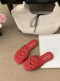 Summer Roman style hollow-out flat beach slippers for women in black