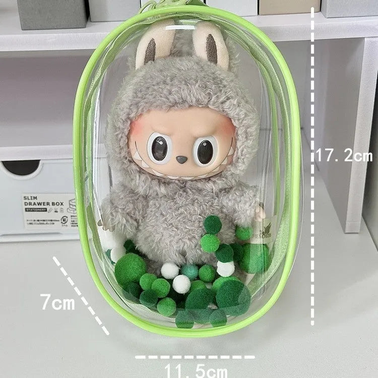 PVC cube storage bag for cotton dolls in avocado green colour with keychain attachment