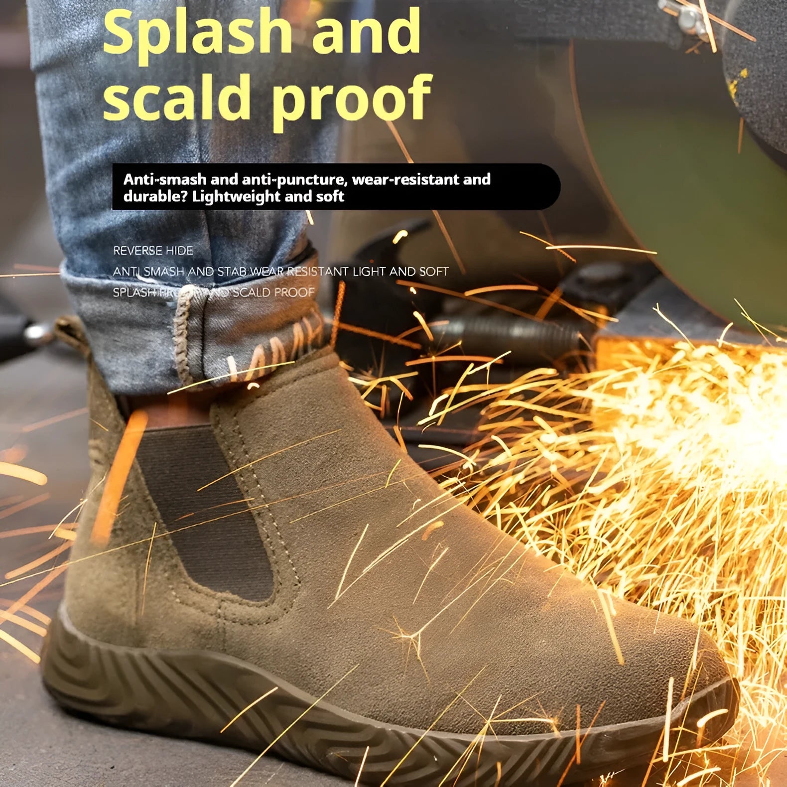 Men's steel toe cap safety shoes, suede leather upper, anti-smashing anti-piercing, mid top, 001 camel colour