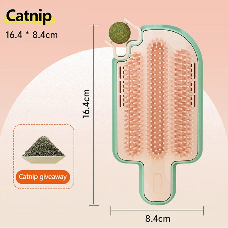 A lightweight plastic pet grooming tool for itch relief and massage, shown with optional attachments.