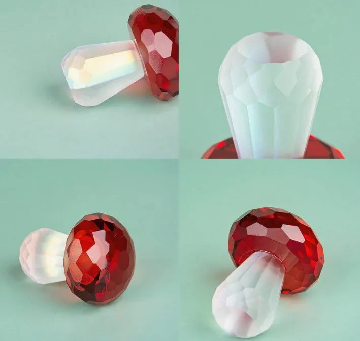 Colourful crystal mushroom decoration in geometric design measuring 40 by 53 millimetres