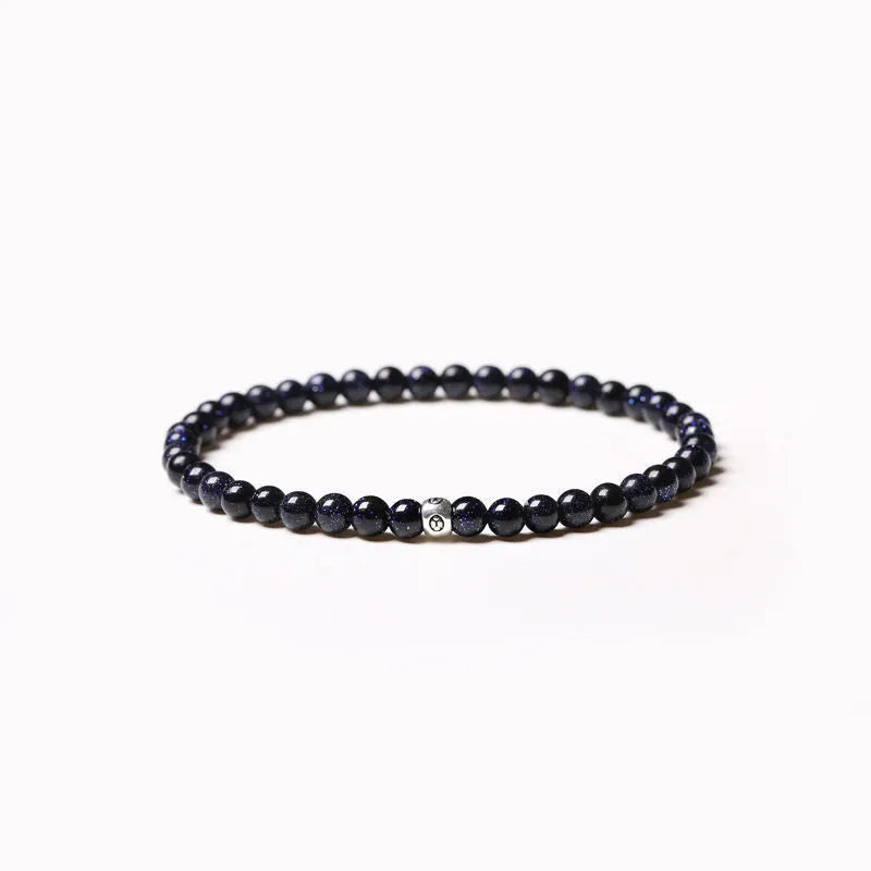 Geometric agate bracelet with 4mm beads in black, blue, and obsidian colours