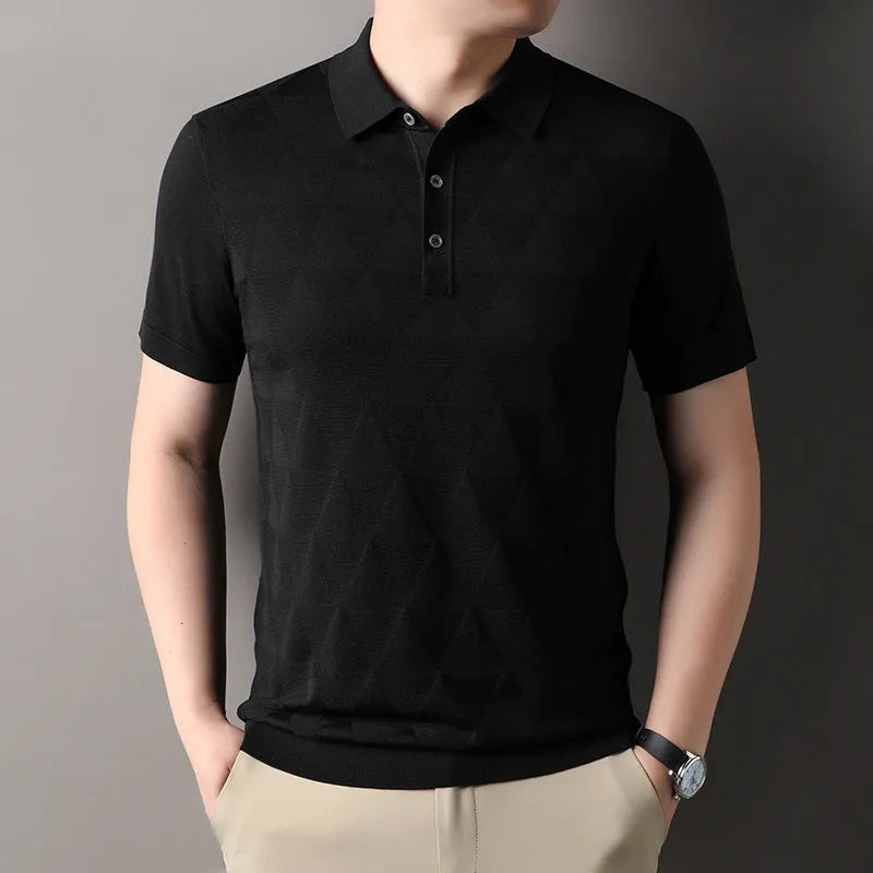 Men's thin ice silk short sleeve T-shirt in DX525 green colour showing regular fit