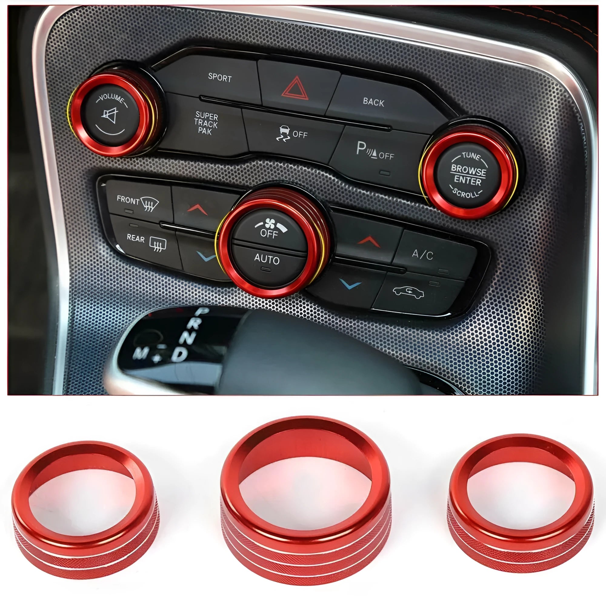 Aluminium alloy decorative ring for Dodge Challenger and Grand Cherokee air conditioning knobs