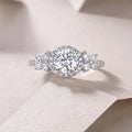 Wedding ring set with 1-carat moissanite in S925 silver platinum-plated ring on gift box