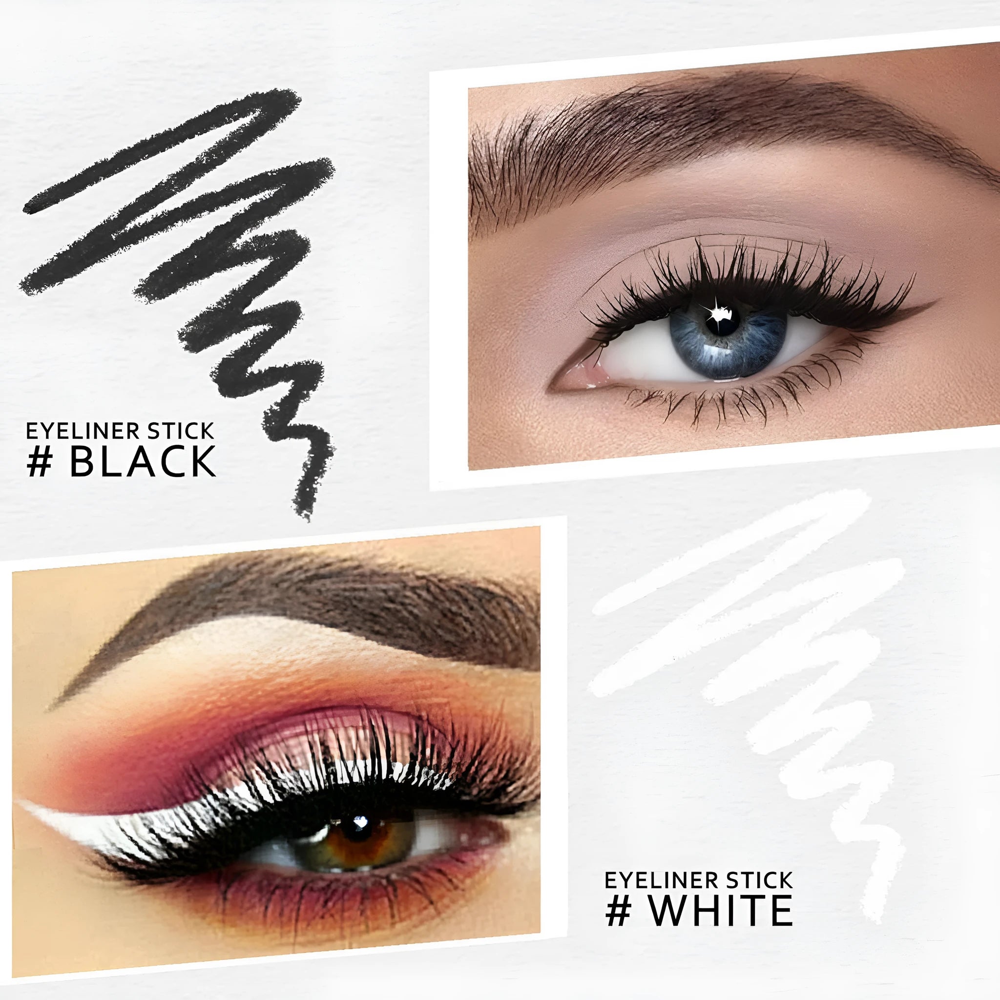 12 piece white and black eyeliner pencil set with sharpener for multi-use makeup application