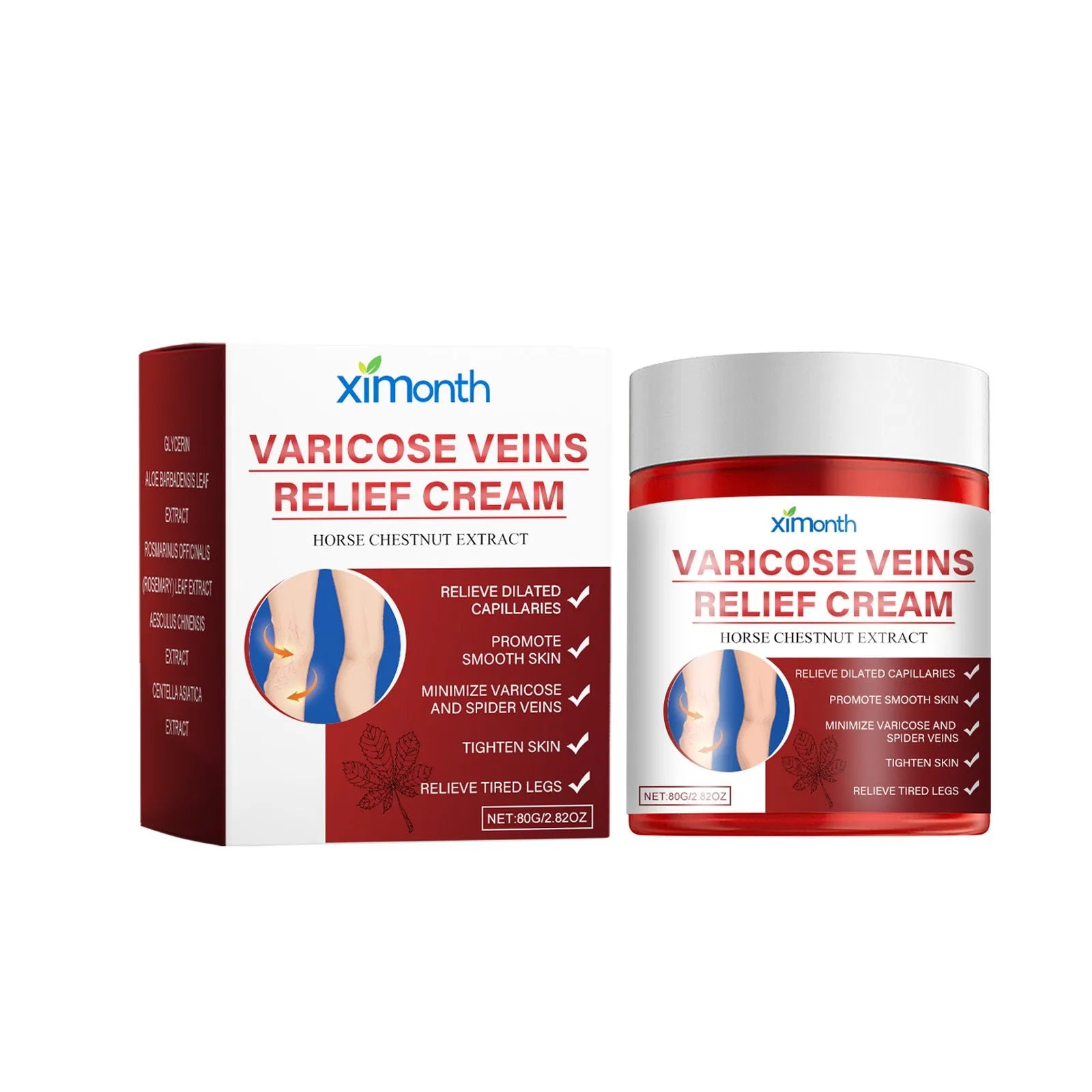 80g jar of leg care cream for moisturising and massage, suitable for all skin types