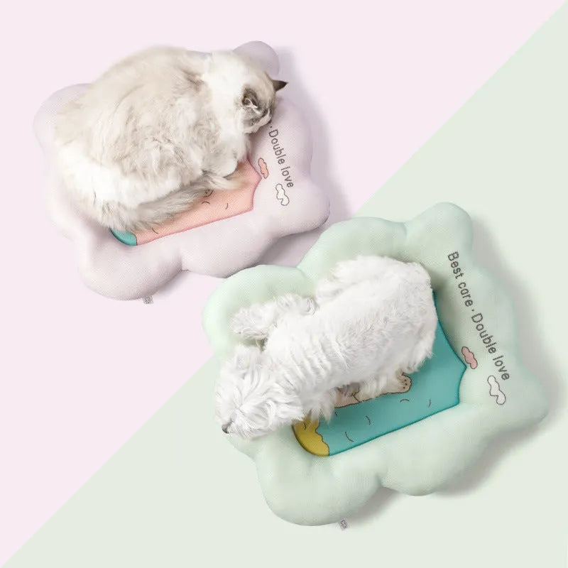 Ice silk pet cooling mat for dogs and cats available in green or pink colours with four size options