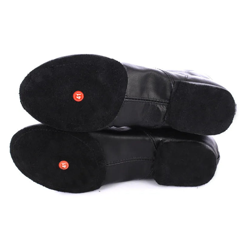 Genuine leather ballet shoes with cowhide suede sole in pigskin outsole colour on a dance studio floor