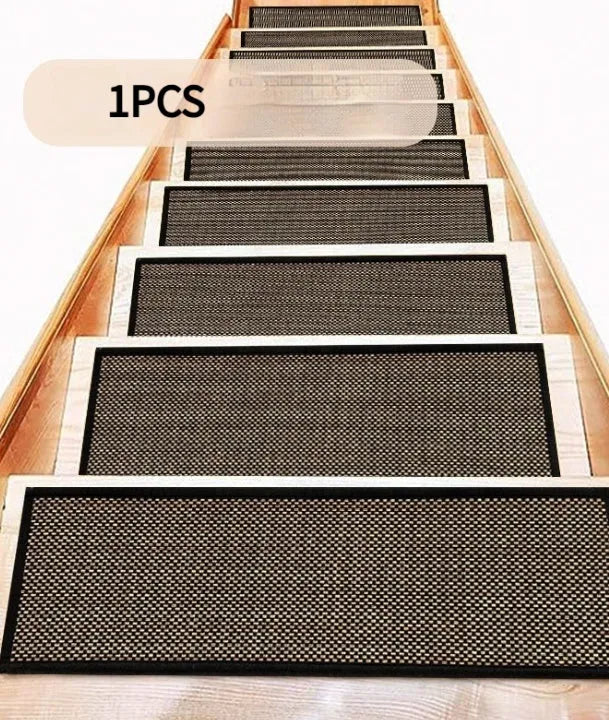 Japanese-style linen stair mat in camel colour with rubber bottom, 20cm by 76cm size