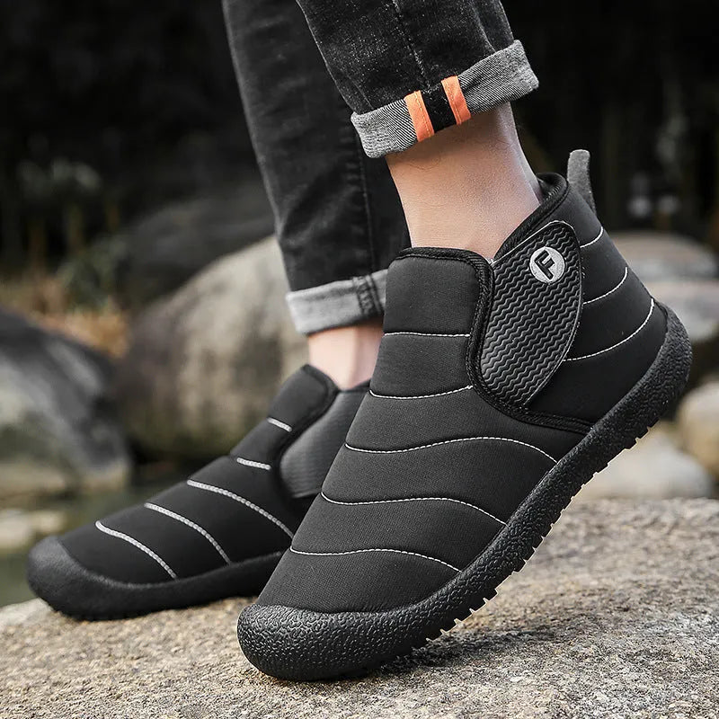 Men's waterproof snow boots with thick cotton upper and non-slip rubber sole in four colour options