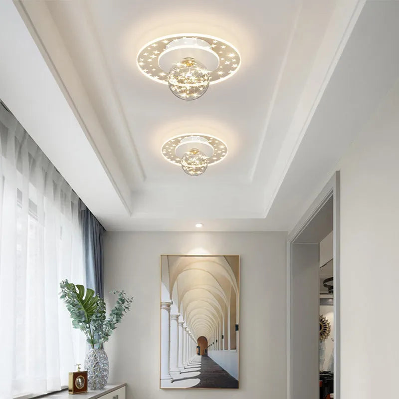 Modern LED ceiling lamp with wireless remote control for hallways in gold, black, or white finish
