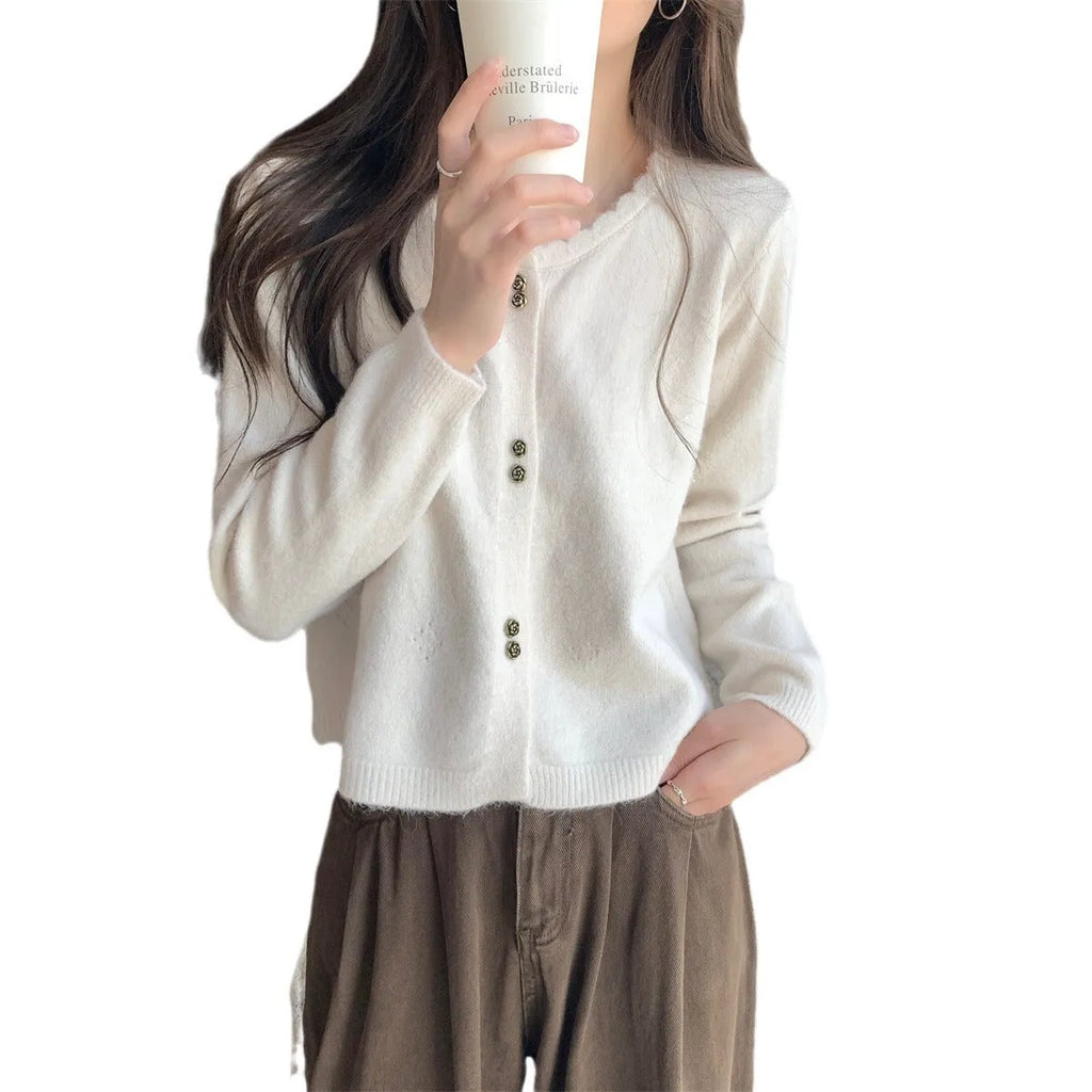 Women's acrylic fibre cardigan with long sleeves in multiple colour options