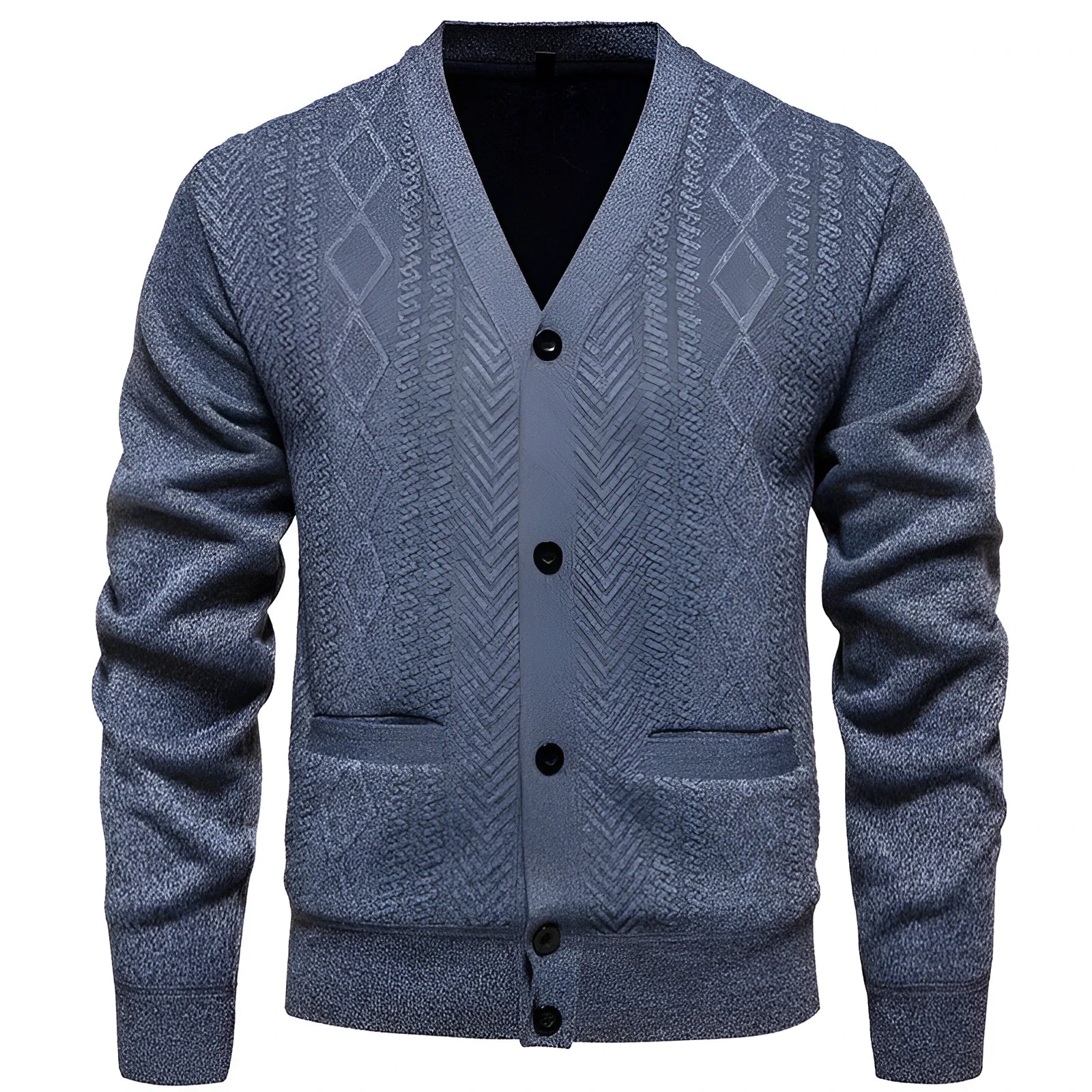 Men's striped cardigan sweater in plus sizes with wool lining for cold weather wear