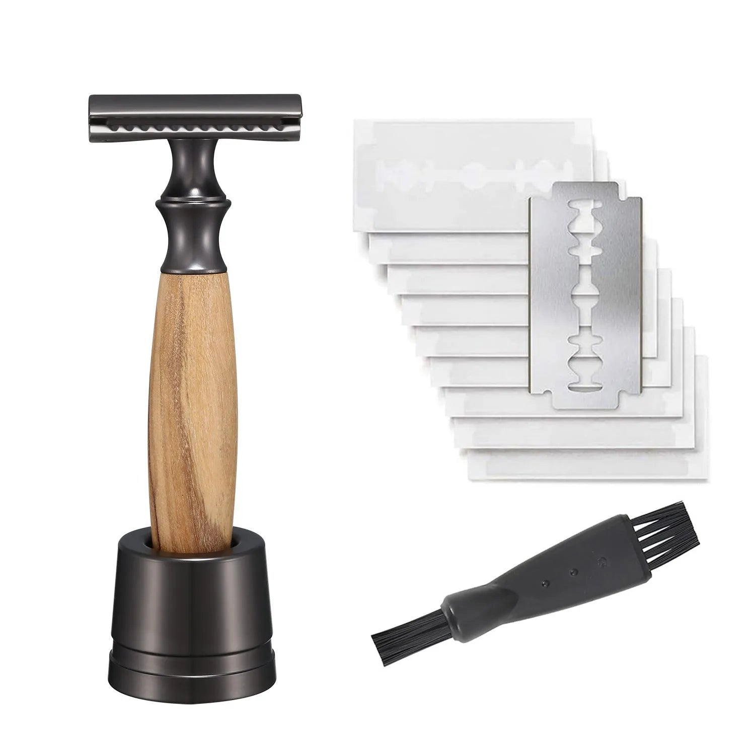 Men's copper manual shaving razor with olive wood handle and aluminium alloy razor holder