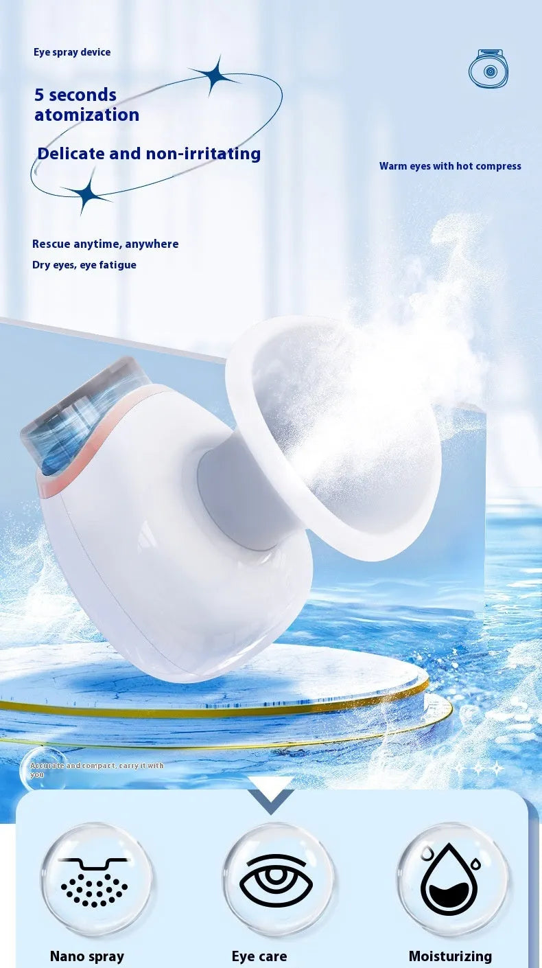 White or purple portable eye humidifier device with USB charging cable