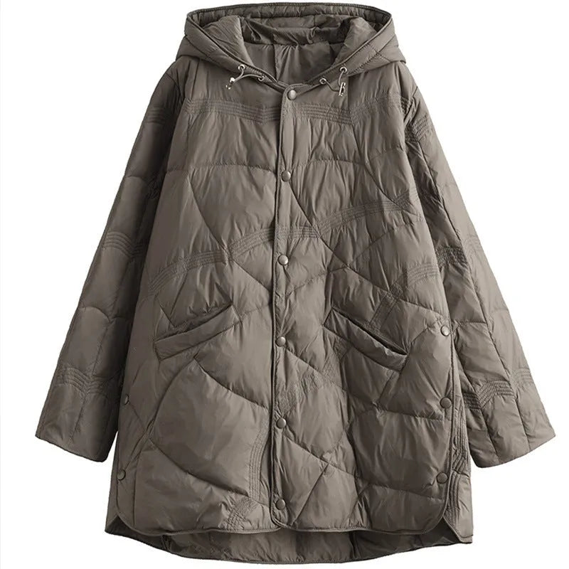Women's warm loose fit single-breasted white duck down jacket in seven colours, sizes S to L