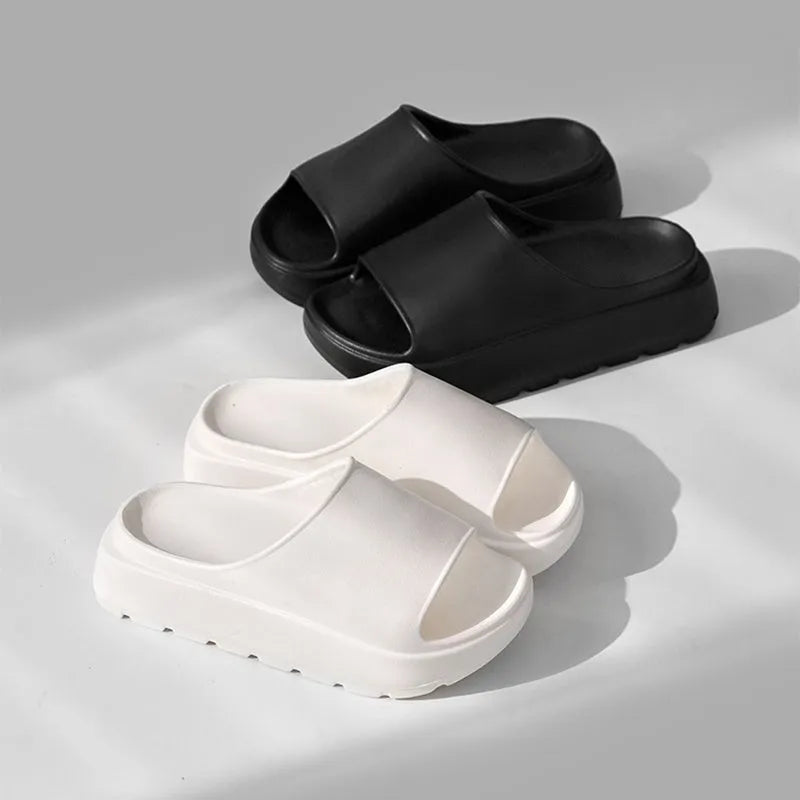 Women's fish mouth slippers with 5.5cm thick EVA sole in beige, black, khaki, or rose red.