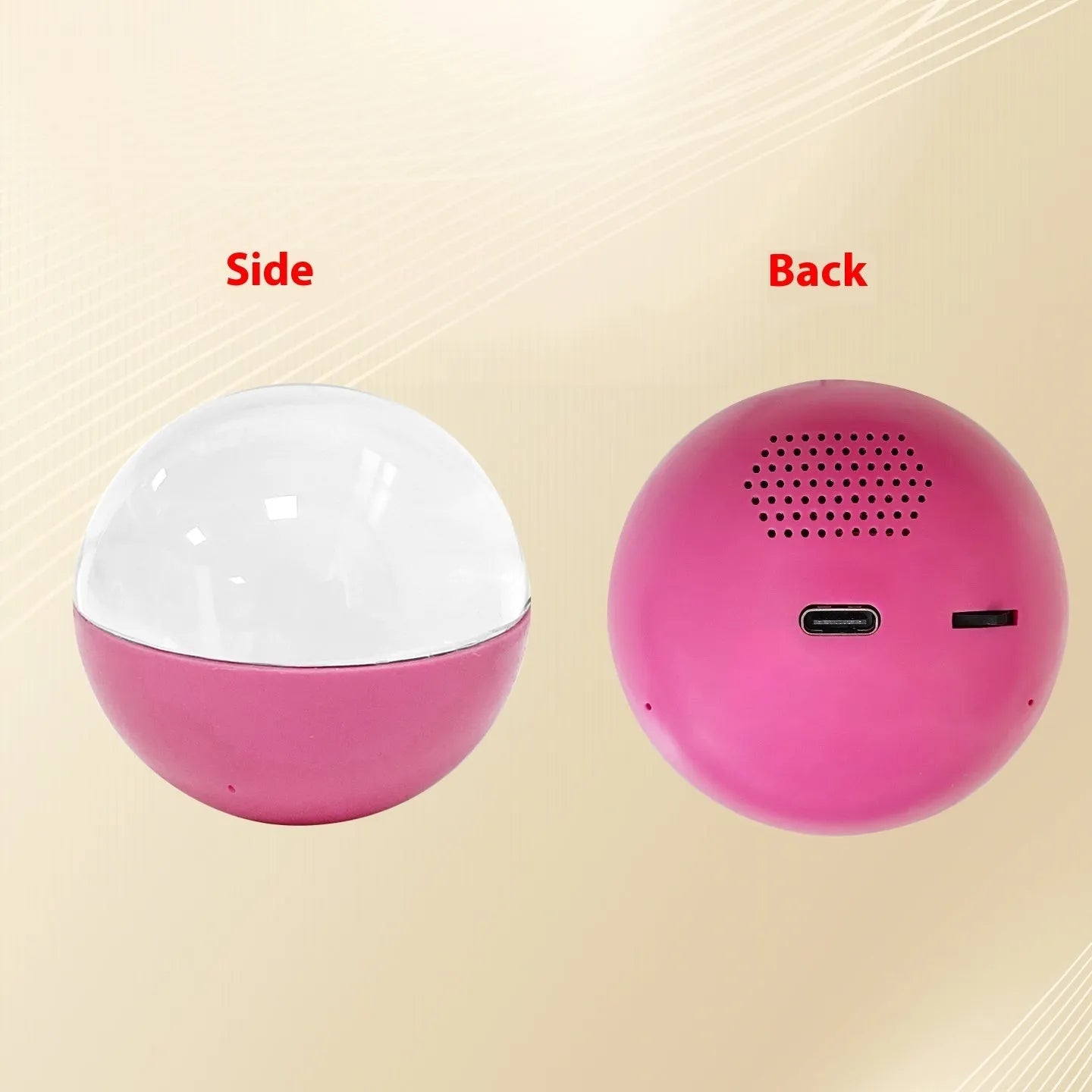 Compact electronic ball video player with a circular screen and central control dial