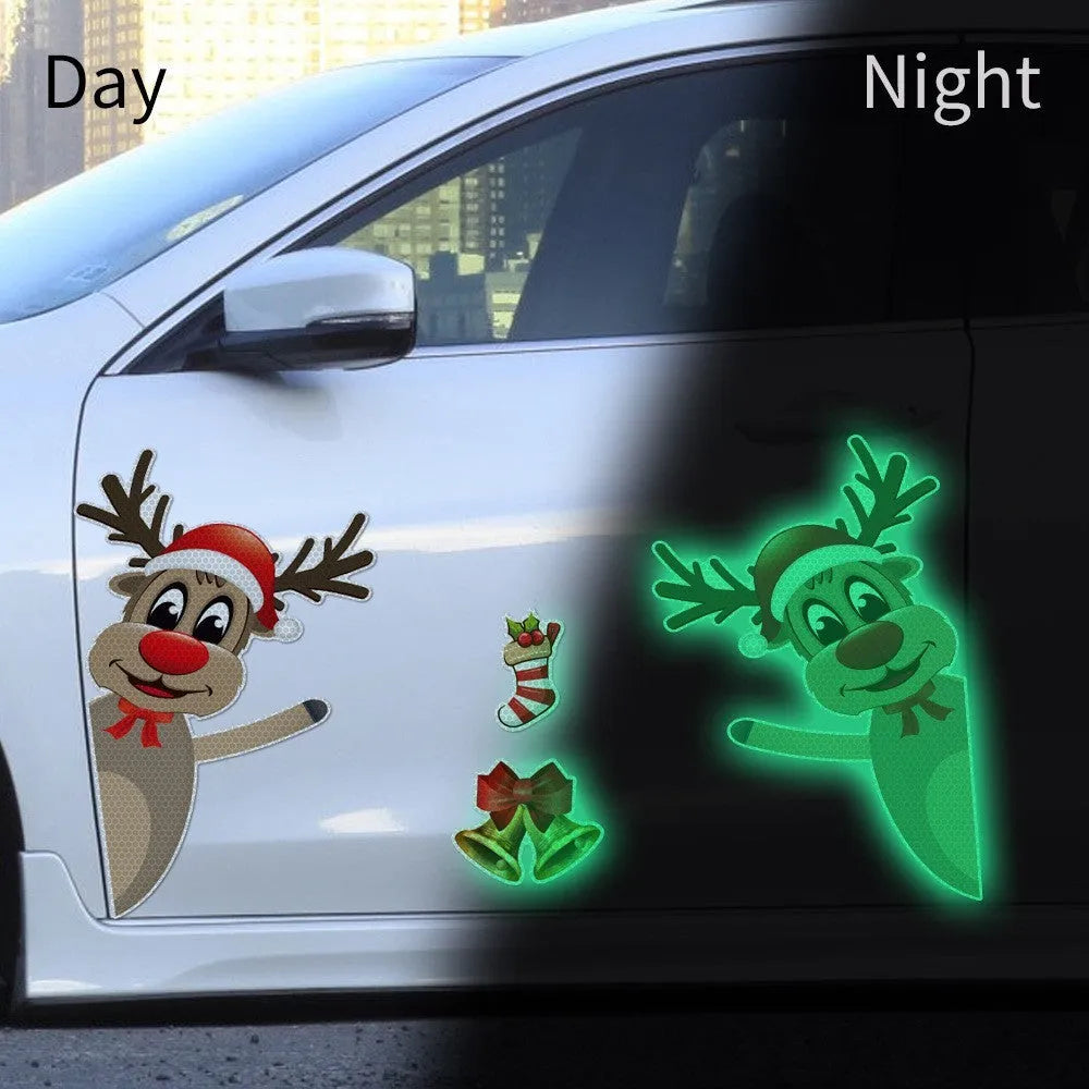 Christmas elk bell magnetic bumper sticker set with reflective luminous finish for car decoration