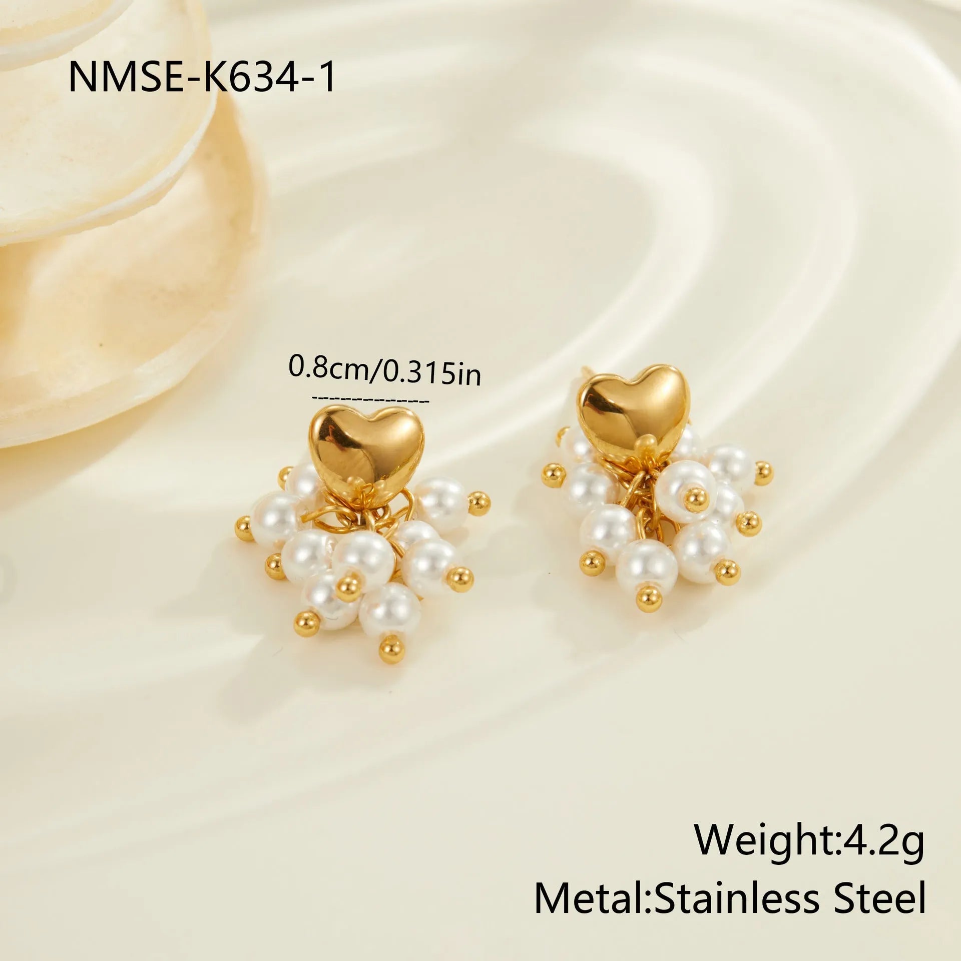 Retro natural stone beaded earrings stainless steel 18K electroplated heart geometric shape for women