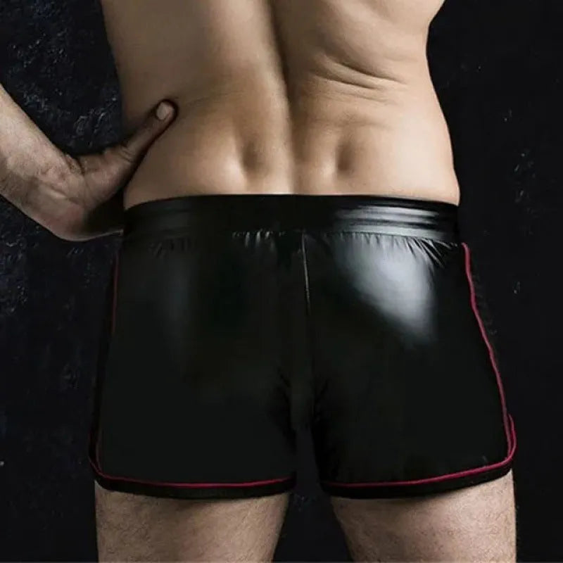 Breathable sports casual biker leather shorts for teenagers, mid waist, cropped, PU with rabbit fur lining, black