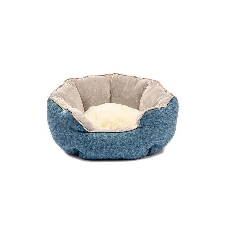 Blue octagonal pet bed with removable mats for small dogs and cats