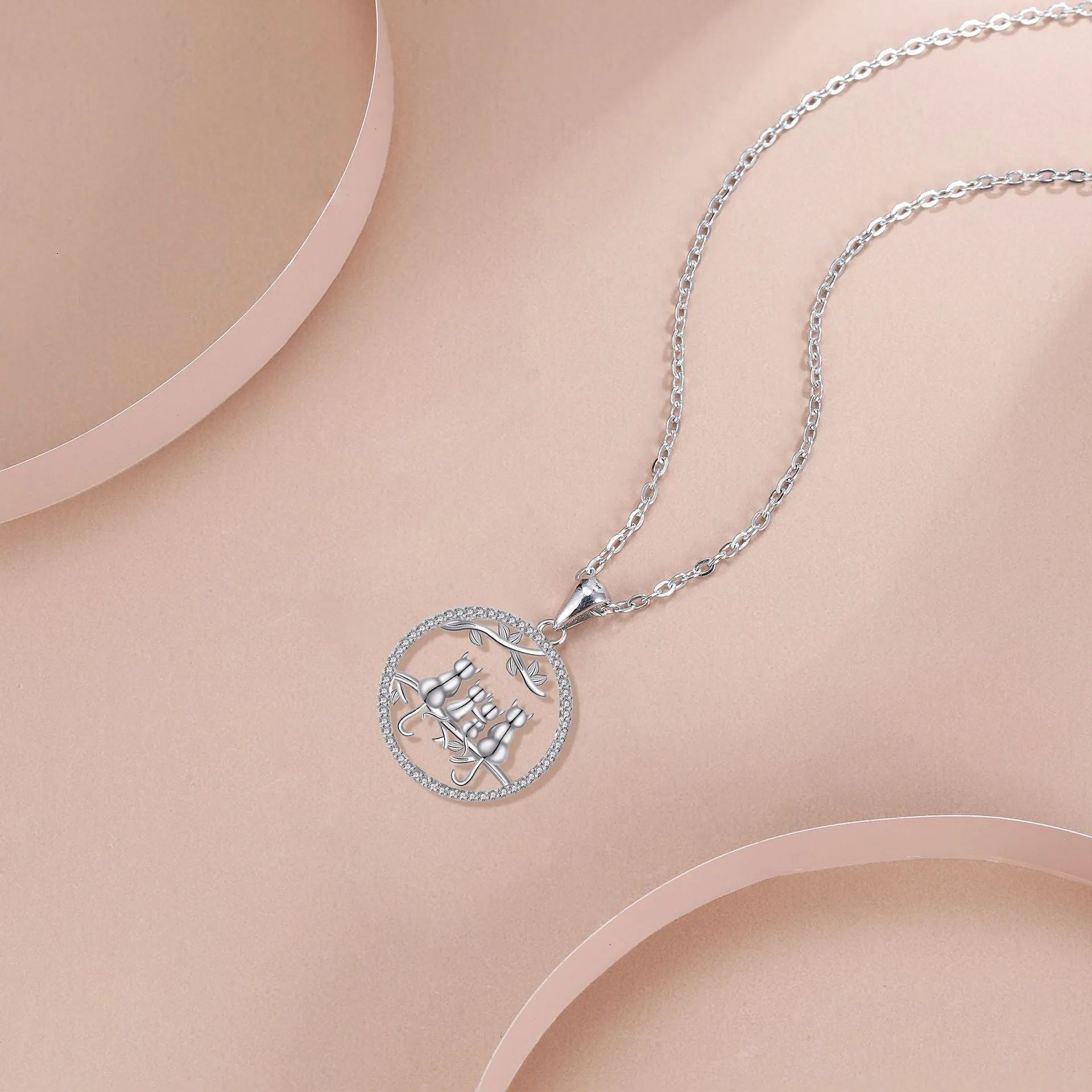 Four kitten necklace women's jewellery copper electroplated cat pendant cross chain